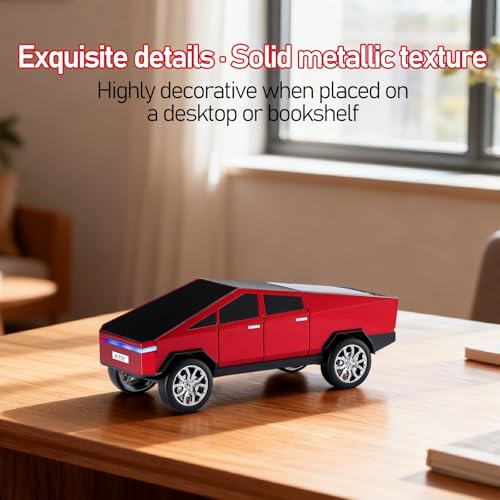 WS-580 Futuristic Pickup Truck Bluetooth Replica Speaker with LED Display Screen – TWS, FM, USB/TF, LED Headlights, Mic, Practical Gift for Car Model Fans, Audio Users & Tech Hobbyists (Red) - color: Red