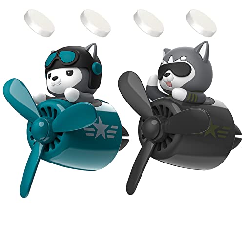 2 Pieces Car Air Fresheners, Cute Bear Pilot Car Diffuser, Propeller Air Outlet Vent Fresheners, Suitable for Automotive Interior Decoration (dog（A+B）) - color: dog（A+B）