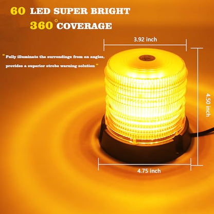 60 LED Amber Magnetic Strobe Light, 12-24V Rooftop Warning Flashing Light, Emergency Beacon Light for Pickup Truck, Forklift, Engineering Vehicles and Golf Carts - color: Yellow