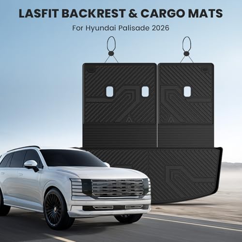 LASFIT Cargo Trunk Mat & Backrest Mats for Hyundai Palisade 2026 All Weather TPE Custom Fit Car Trunk Mats Cargo Liner & Seatback Mats Accessoires, Black - size: 2)For Hyundai Palisade | 2026 | Cargo