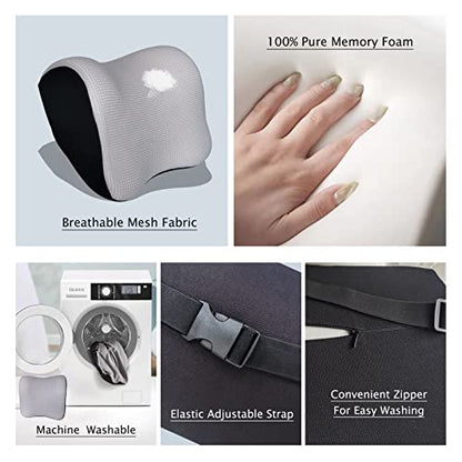 Ultra Soft Car Headrest Pillow, Car Pillow for Driving with Adjustable Strap, 100% Memory Foam Neck Cushion, Breathable Removable Cover & Ergonomic Design - Car Neck Pillow(Moonlight-Silver, 1PC) - color: Silver
