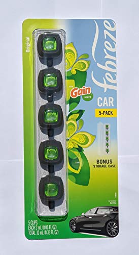 Febreze Car Air Freshener, Set of 5 Gain Scent Clips plus Bonus Storage Case - size: 1 Count (Pack of 5)