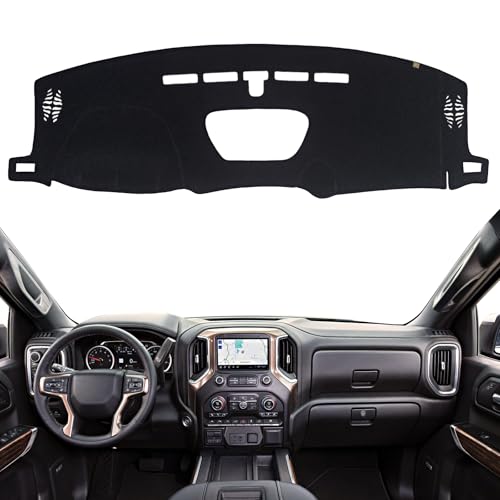 Dashboard Cover Dash Mat Fit for 2021-2019 Chevy Silverado 1500,G-MC Sierra 1500 (Without HUD Models),Car Dash Board Mat Anti-Glare Carpet,Non-Slip Pad Sunshield Protector (Black) - color: Black, size: Fit 19-21 Silverado