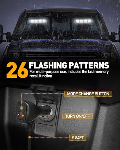 HLauto 2002L Emergency Dash Strobe Lights: White Safety Lights, Flashing Warning Hazard Windshield Visor Traffic Light Bars for Trucks, Construction Vehicles (2x8.5 inch, 48LED) - color: White