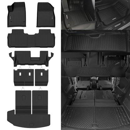 Naibeve Floor Mats for Cadillac XT6 2020-2025 2026 7 Seats (2nd Row Bench Seats) - All Weather for Cadillac XT6 Floor Mats & Cargo Mat with Backrest Mat & 2nd Row Backrest Mats Interior Accessories - size: 20)XT6 7 Seats Set|2020-2026
