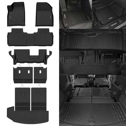 Naibeve Floor Mats for Cadillac XT6 2020-2025 2026 7 Seats (2nd Row Bench Seats) - All Weather for Cadillac XT6 Floor Mats & Cargo Mat with Backrest Mat & 2nd Row Backrest Mats Interior Accessories - size: 20)XT6 7 Seats Set|2020-2026