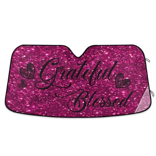 Dussdil Grateful and Blessed Rose Red Glitter Shiny Car Windshield Sunshades Sun Shade Reflective Protector Visor Cover Shades for Truck SUV Front Window 57x32 in - color: Multi 02, size: 57 inch * 31.5 inch