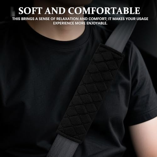 2PCS Car Seat Belt Pads Cover, Fluffy Car Seatbelt Covers, Soft Car Seat Belt Strap Cushion Protect Your Neck and Shoulder, Driving Seat Belt Shoulder Strap Cover for Most Autos (Black) - color: Black