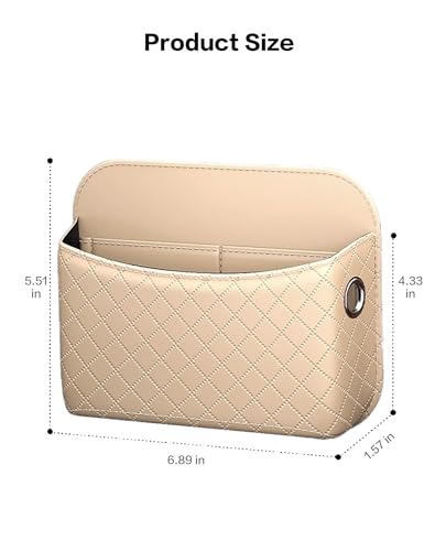 Car Door Organizer, PU Leather Storage Pouch with Strong Sticky Back for Phone, Keys - Fits Car Seat Side Pocket & Console Gap, Universal Car Accessories - Beige