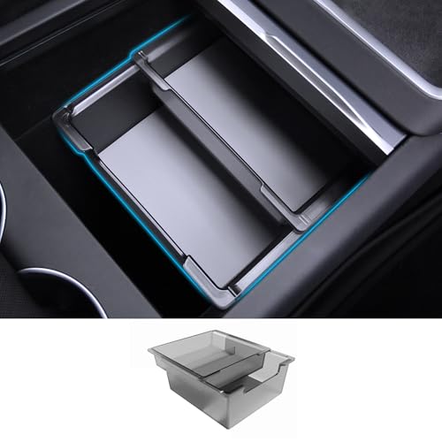 2PC Center Console Organizer Tray for Tesla Model Y Juniper 2025 2026 Flocked Armrest Drawer Storage Box Interior Accessories - size: 2PC Center Console Organizer