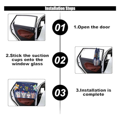 Car Window Shade for Baby, Blackout Car Window Curtain with Storage Pockets & 7 Suction Cups, Cartoon Pattern Cars Side Window Sun Shade Cover for Sun/Heat/UV Rays Protection (Blue-Cute Dogs) - color: Blue-Cute Dogs