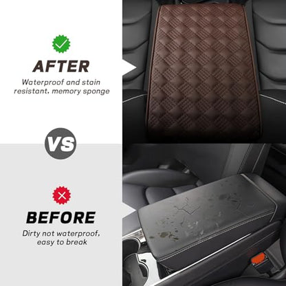 Car Armrest Cushion, 12.2"×8.3" Leather Auto Memory Foam Center Console Pad with Storage Pocket, Waterproof & Anti-Scratch Elbow Pillow Armrest Seat Box Protector, Universal Fit (Coffee) - color: Coffee