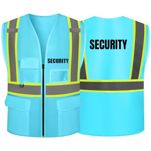 Security Safety Vest with Knit Fabric High Visibility Durable Reflective Vest with Zipper 5 Pockets for Work & Sports - color: B-blue, size: XX-Large