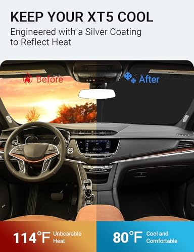 Proadsy 2026 Upgrade Windshield Sun Shade Custom Fit Cadillac XT5 2017-2026 4-Layer Foldable Front Sunshade Protector Sun Visor Blocks UV Rays Keep Car Cooler Accessories - size: Cadillac XT5 2017-2026