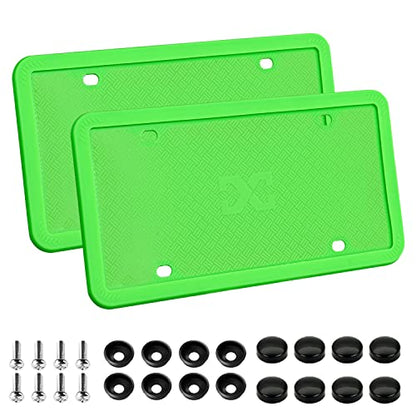 XCLPF Silicone Green License Plate Frame Covers 2 Pack- Front and Back Car Plate Bracket Holders. Rust-Proof, Rattle-Proof, Weather-Proof (Green) - color: Green