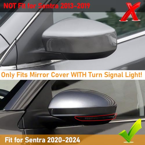 Moonlinks Compatible with Nissan Sentra 2020 2021 2022 2023 2024 Side Mirror Cover Replacement, Gray Left Driver Side Clip-on Mirror Cap for Sentra S/SR/SV/Sense/Advance/Exclusive - color: Left Gray