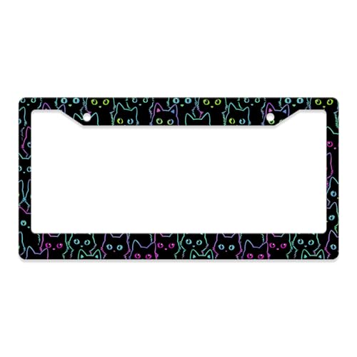 GENANY Black Cat License Plate Frame License Plate Frames, Cute Car License Plate Cover Fits Standard US Vehicles, Cat Car Accessories, Personalised Car Decorations for Women Men - color: Neon Cats