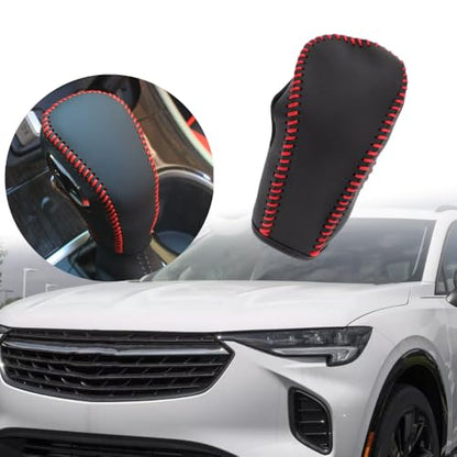 Riloer Gear Shift Knob Cover, Leather Shift Lever Cover, Compatible with New Buick 2015-2020, Compatible with Buick Envision 2014-2021, 1 Set (Red Thread) - color: Red Thread