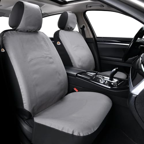 Coverado Car Seat Covers Front, Canvas Universal Seat Covers for Cars, 2-Pack Car Seat Cushions, Auto Seats Protectors for Kids & Dogs, Driver Seat Covers Fit for Most Vehicles Trucks SUVs/Gray - color: Gray, size: Front