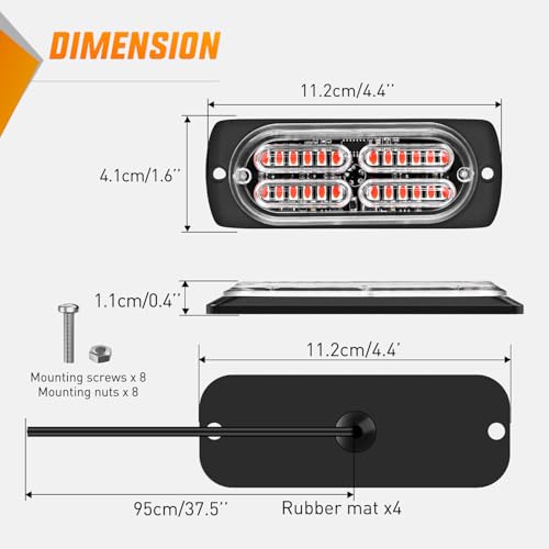 Nilight 4PCS 24LED Emergency Strobe lights 12V 24V Red Surface Mount Grille Hazard Safety Warning Light Sync Feature Side Flashing Marker Flash for Car Truck Campers - color: Red