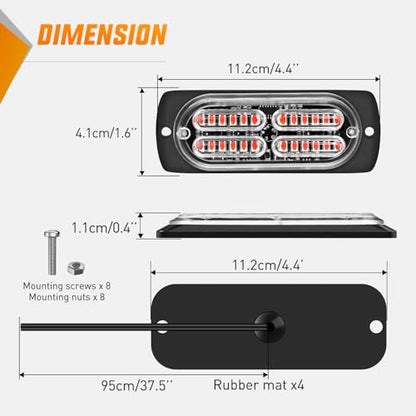 Nilight 4PCS 24LED Emergency Strobe lights 12V 24V Red Surface Mount Grille Hazard Safety Warning Light Sync Feature Side Flashing Marker Flash for Car Truck Campers - color: Red