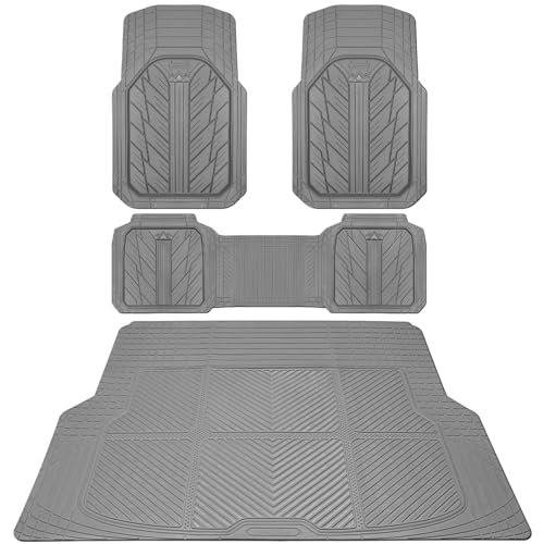 CAR PASS Floor Mats for Cars M-L Size, Heavy Duty Rubber Floor Mats with Trunk Cargo Liner, Universal Trim-to Fit Automotive Floor mats for Truck Van SUV Waterproof All Weather Car Mats All Gray - color: all gray