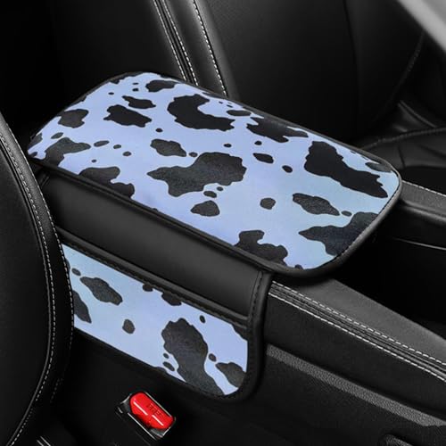 Cow Print Car Center Console Cover PVC Leather Armrest Cushion with 2 Storage Bags Universal Car Armrest Seat Box Pad Car Interior Accessories Protector for Women Men (Blue Black) - color: Blue Black