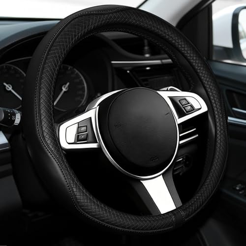 NBTEPEM Customized Auto Car Steering Wheel Cover for Toyota, Microfiber Leather Steering Wheel Covers with Anti-Slip Lining, Breathable, Safety, Soft, Sports Style (Black) - color: Black