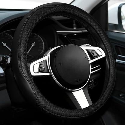 NBTEPEM Customized Auto Car Steering Wheel Cover for Toyota, Microfiber Leather Steering Wheel Covers with Anti-Slip Lining, Breathable, Safety, Soft, Sports Style (Black) - color: Black