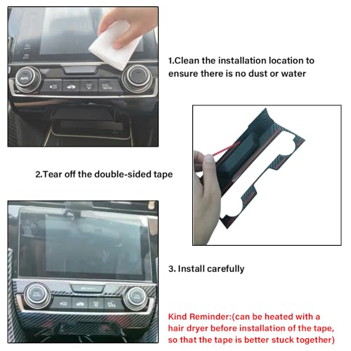 Car Central Console air Conditioning Panel Frame Compatible with Honda Civic Accessories 10th Gen 2016 2017 2018 2019 2020 2021 ABS Carbon Fiber Style Interior - color: Air Conditioning Panel Frame