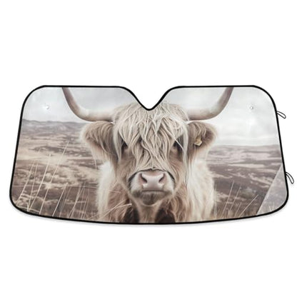 Windshield Sun Shade Highland Cattle Cow Mountain Front Window Block UV Shades Visor Reflective Retractable for Car SUV Trucks - color: F008