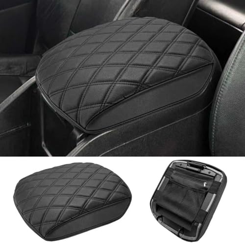 Center Console Cover for Honda Pilot 2009 2010 2011 2012 2013 2014 2015, PU Leather Car Armrest Protector Cushion Pad with Inner Pocket, Anti-Scratch, Black - color: Black with Storage Bag, size: For 2009-2015