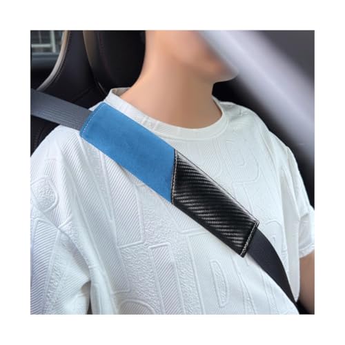 2PCS Car Seat Belt Cover, Soft Carbon Fiber Suede Breathable Vehicle Seat Strap Shoulder Cushion, Comfortable Automotive Interior Seatbelt Mat Pad, Universal for SUV Van RV (Black/Blue) - color: Black/Blue