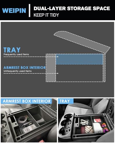 for Center Console Armrest Organizer Tray ABS Materials Compatible with 2007–2013 Chevrolet Silverado/Sierra/Yukon&Yukon XL/Tahoe/Suburban/Avalanche–Jump Seats - color: Silverado/Sierra/Yukon/Tahoe/Suburban 07-13