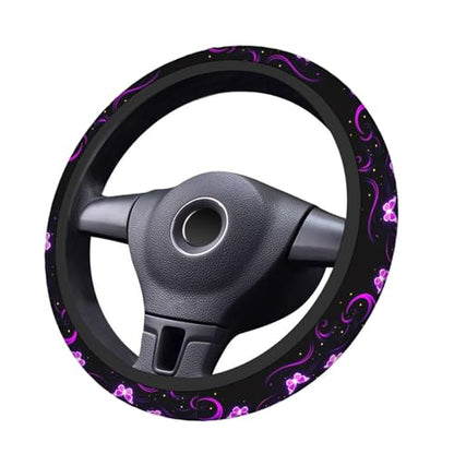 Swono Butterfly Purple Steering Wheel Cover for Men Women Abstract Purple Butterfly and Flower On The Black Universal 15 Inch Auto Neoprene Case Anti-Slip Car Wheel Protector - color: multi-049
