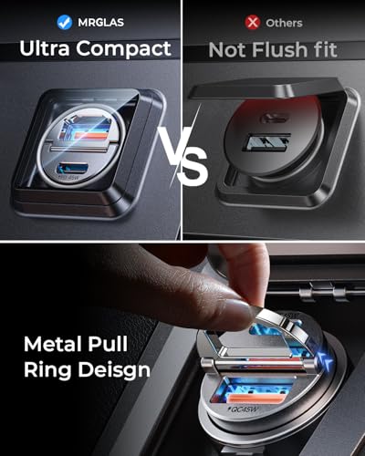 MRGLAS 90W USB C Car Charger Fast Charging,[Invisible Design] All Metal Car Charger USB C PD45W+QC3.0 Dual Port Cigarette Lighter Car Adapter for iPhone 17 16 Pro Max Plus 15 Samsung S26 S25 Ultra - color: Black