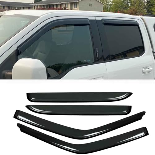 4pcs Outside Mount Window Rain Guards Durable Side Wind Deflectors Dark Smoke Vent Nice Window Visors fit for F-150 15-24 Supercrew Cab (Crew Cab) 17-19 F250/F350 Super Duty Supercrew 94975 - size: for F-150 15-20 Supercrew