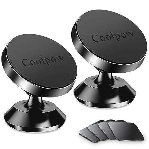 Coolpow【2 Packs Magnetic Phone Holder for Car【Strong Magnet】 Phone Holders for Your Car Phone Holder Mount【4 Metal Plate】 Universal Car Accessories for Women Men for iPhone Samsung Speakerphones - color: Black
