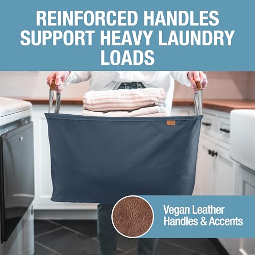 CleverMade Collapsible Laundry Basket LUXE 2 Pack – 60 L (16 Gal) Foldable Cotton Blend Clothes Hamper with Vegan Leather Accents, Reinforced Handles, Space Saving Laundry Bin Holds 55 lbs - Navy - color: Navy Noir