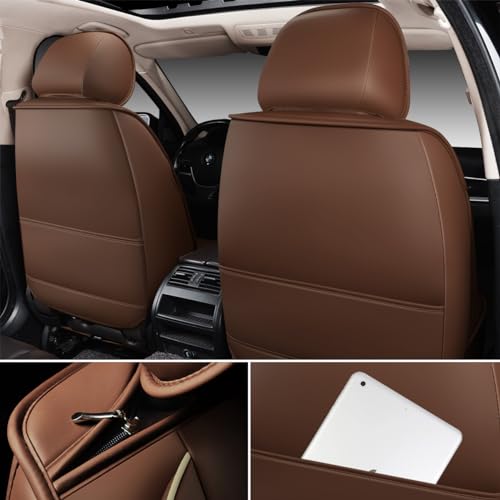 OASIS AUTO Car Seat Covers Full Set Premium Waterproof Full Coverage Faux Leather Luxury Universal Fit for SUV, Sedan, Pick-up Truck, Premium Interior Protectors (OD-008 Brown) - color: Brown
