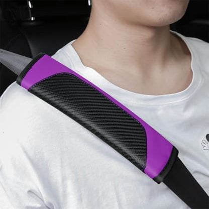 2PCS Carbon Fiber Car Seat Belt Cover, Leather Comfortable Soft Vehicle Seatbelt Pad for Shoulder & Neck, Automotive Interior Seat Strap Cushion Mat, Universal Fit (Black/Purple) - color: Black/Purple