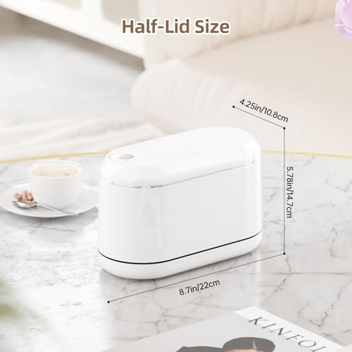 PAVSTINE Mini Trash Can for Desk with 5 Rolls of Trash Bags, Small Press-Top Countertop Garbage Bin, Removable Waste Basket for Bedroom, Vanity, Coffee Table, Kitchen (White Half-Lid) - color: White Half-Lid