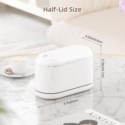 PAVSTINE Mini Trash Can for Desk with 5 Rolls of Trash Bags, Small Press-Top Countertop Garbage Bin, Removable Waste Basket for Bedroom, Vanity, Coffee Table, Kitchen (White Half-Lid) - color: White Half-Lid
