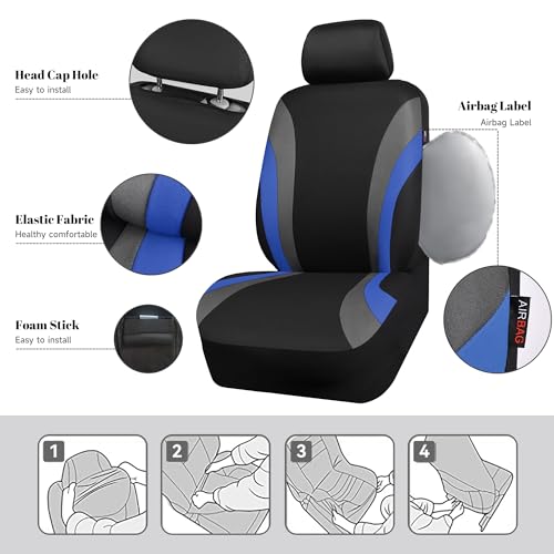 CAR PASS Line Rider Sporty Front Seat Covers, Blue Car Seat Covers Two Front Seats Only, Airbag Compatible,Universal Fit Sedans,Cars,Vans,SUV,Truck(Black and Blue) - color: Black and Blue, size: Two Front Seat