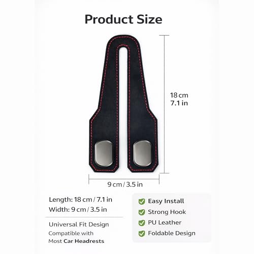 Car Headrest Hook 2 Pack, Premium Leather Car Purse Hooks, Heavy Duty Seat Back Organizer for Handbags, Groceries & Bags, No Scratch, Easy Install Car Accessories(2, Black) - color: Black