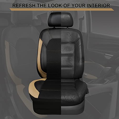 CAR PASS Leather seat Covers,Automotive Universal Sport car seat Cover Super 5mm Composite Sponge Inside,Airbag Compatible fits Most Cars, SUVs, Trucks, and Vans (Full Set,Black and Beige) - color: Black&Beige, size: Full Set