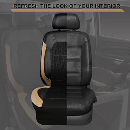 CAR PASS Leather seat Covers,Automotive Universal Sport car seat Cover Super 5mm Composite Sponge Inside,Airbag Compatible fits Most Cars, SUVs, Trucks, and Vans (Full Set,Black and Beige) - color: Black&Beige, size: Full Set