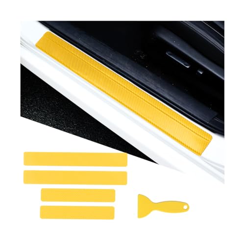 4PCS Car Door Sill Protector, 3D Carbon Fiber Vehicle Entry Edge Guard Trim, Anti-Scratch Automotive Threshold Sill Cover Strips Accessories, Universal for SUV, Sedan, Truck (Yellow) - color: Yellow