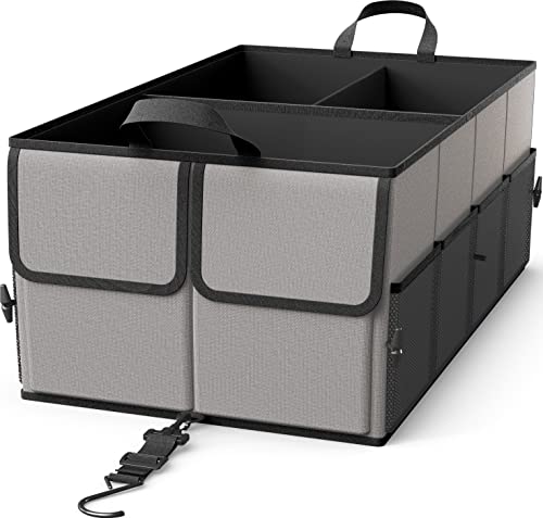 EPAuto Foldable Car Trunk Organizer for SUV, 3-Compartment with Removable Divider, Gray - color: Grey, size: 3-compartment