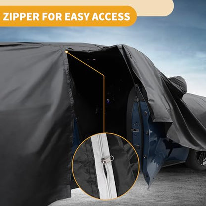 Waterproof All-Weather Universal Car Cover with Right Side Zipper, 190T Polyeste Black Blue Fits for SUV 190" to 200" Length - size: Fit for Suv Length 190" to 200"